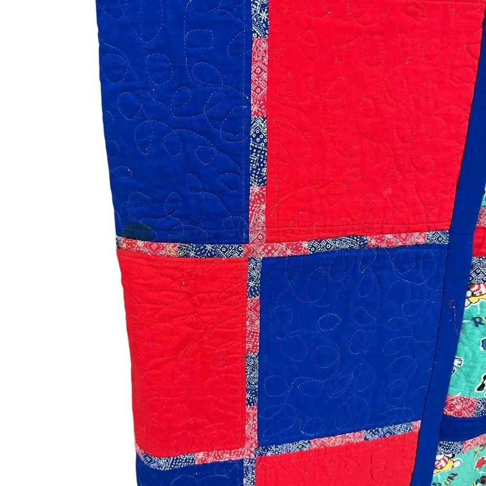 Handmade Sports Soccer Dog Patchwork Quilt Red‎ Blue Teal 50x42  Puppy Blanket